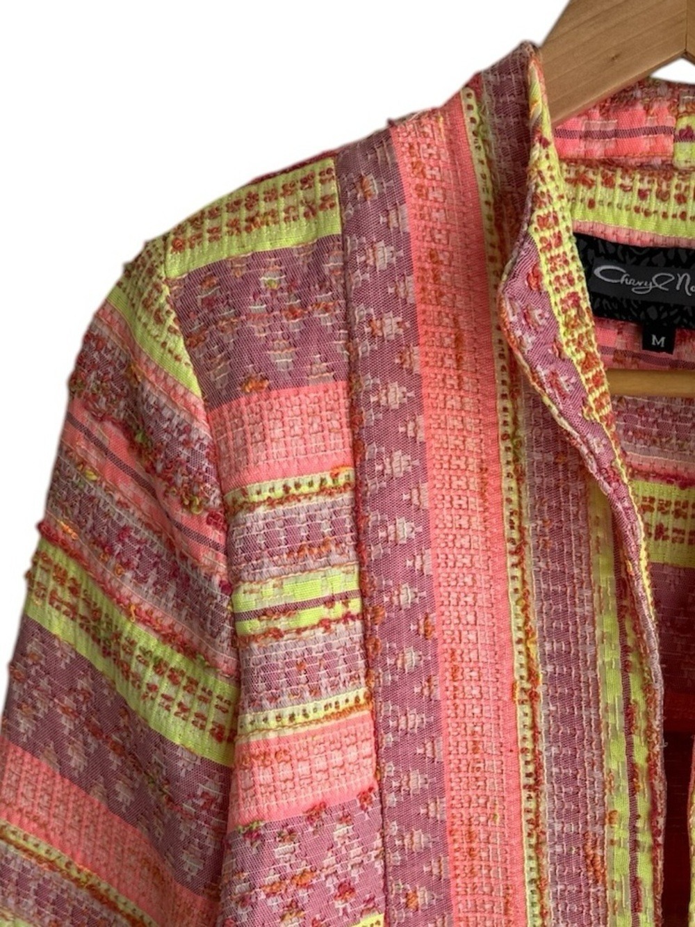 Colorful Cheryl Nash Textured Open Front Blazer M Bright Fun Coral Neon Jacket